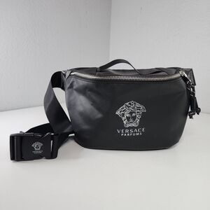 Versace Parfums Black Belt Bag Crossbody Fanny Pack Medusa Logo Travel Unisex